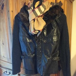 June Brown Leather Vest with Fur Trim